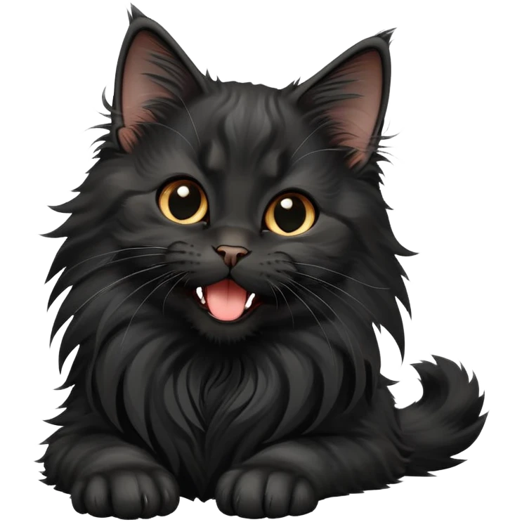 cinematic-yawning black-maine-coon-kitten-portrait-emoji,-head-tilted-playfully-and-inquisitively,-sleek--black-fur,-simplified-yet-adorable-features,-highly-detailed,-glowing-with-a-warm,-friendly-glow  emoji