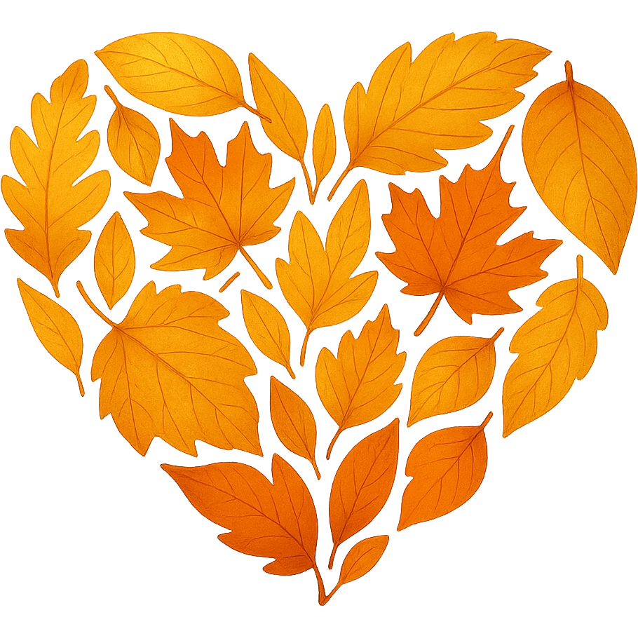 heart with a golden autumn leaves theme, clean digital illustration emoji