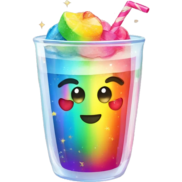 Rainbow juice in a sparkling cup with candy inside  emoji
