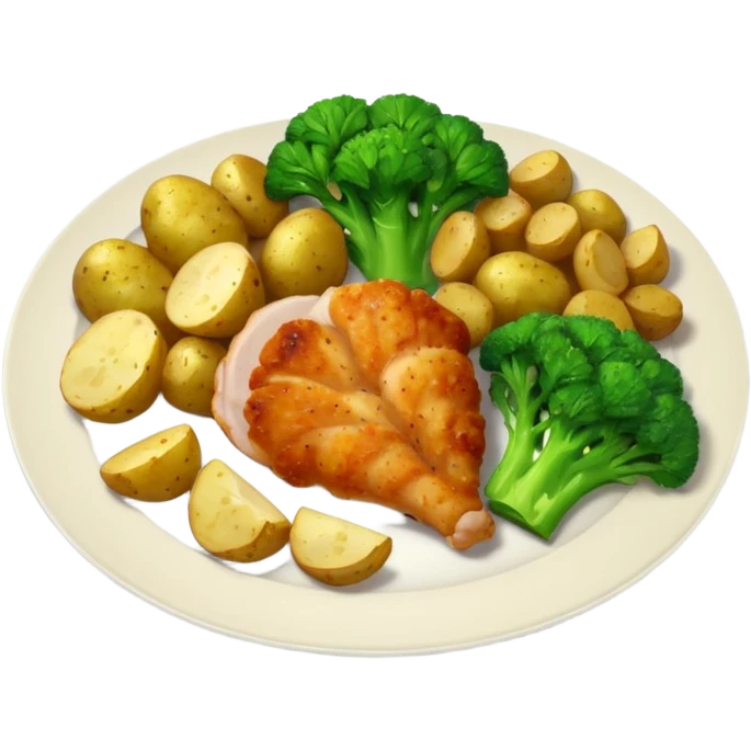 'meat and two veg' with chicken breast, broccoli, and potatoes emoji