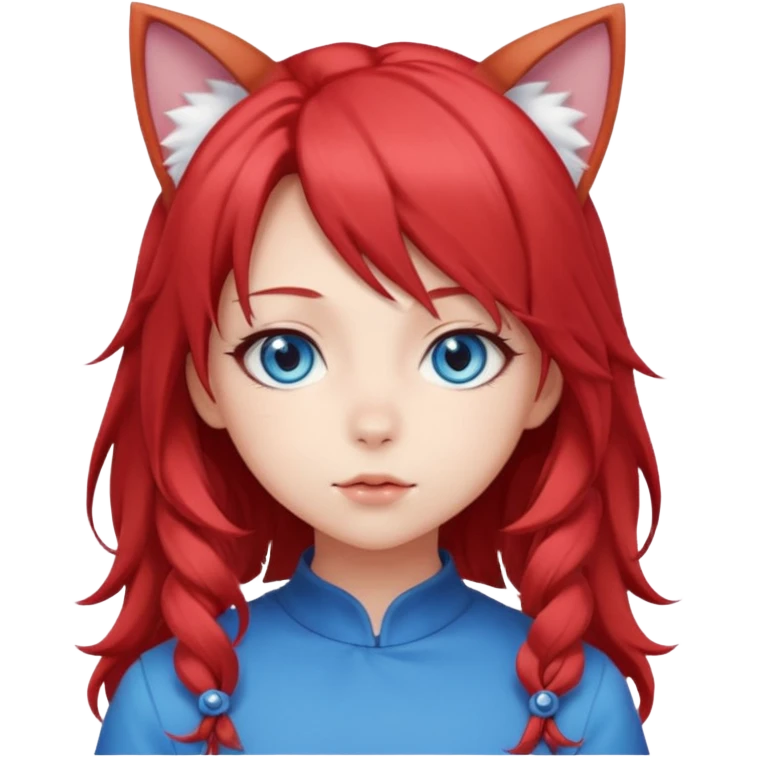 cute anime girl with cat ears, red blowing hair emoji
