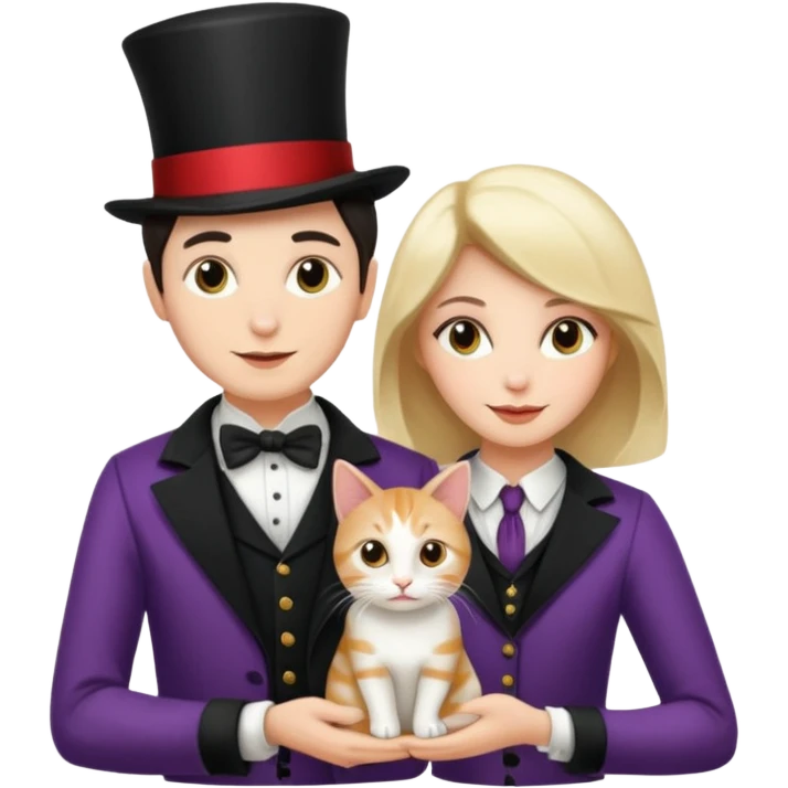 magician couple and their pet cat emoji