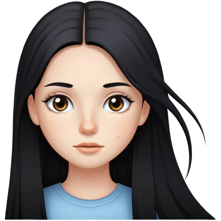 girl with long straight black hair, light makeup, and freckles emoji