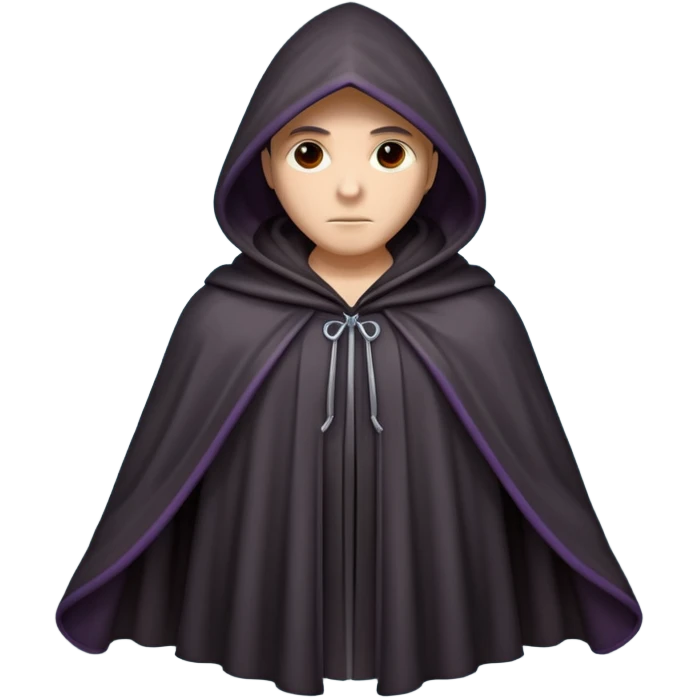 hooded cloak object icon, dark fabric cloak with deep hood, fantasy style, soft folds, 3D cartoon, mobile game icon style, centered, clean background, soft shadow, no text, no watermark
 
 emoji