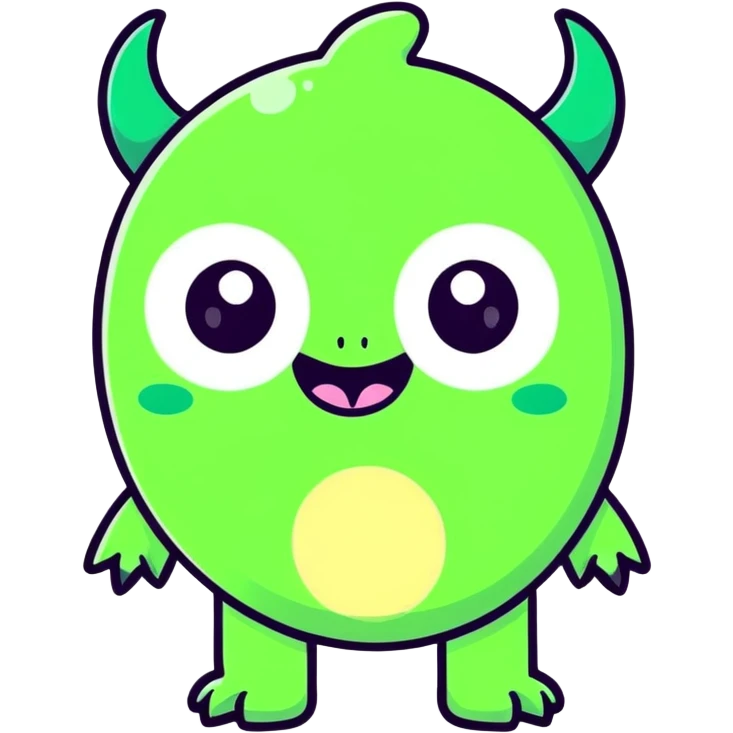 cute green monster, round body, no teeth, big eyes emoji