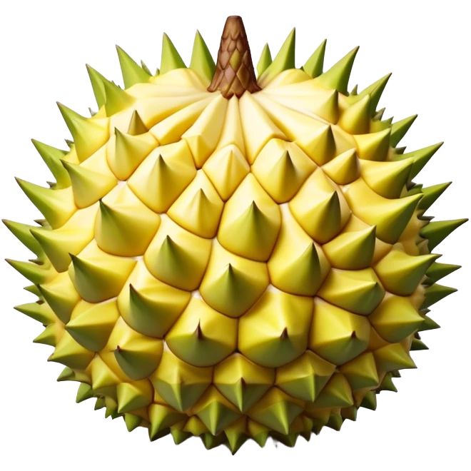 Cinematic Realistic Durian Fruit Dish Emoji, depicted as the notorious spiky fruit with a rich, custardy interior rendered with lifelike detail and bold, distinctive lighting. emoji