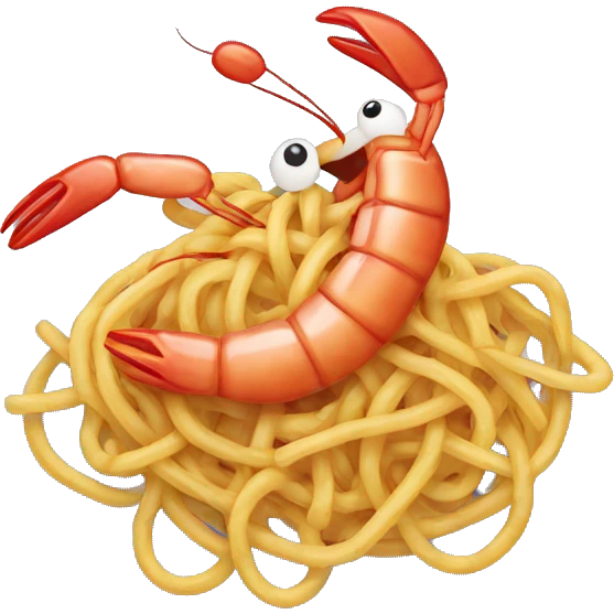 Shrimp eating spaghetti emoji