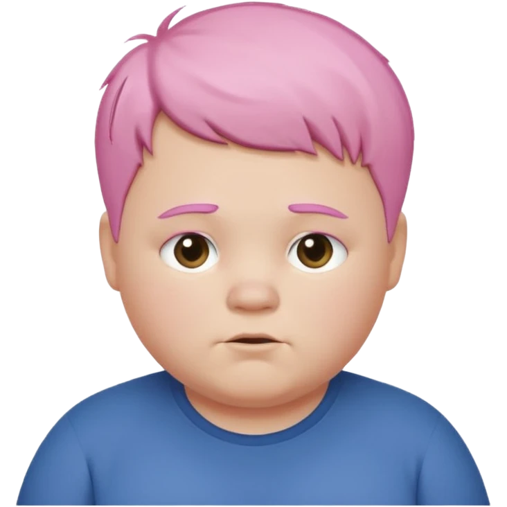 un nene blanco rellenito con pelo corto rosa,  con la sonrisa para abajo como edta ☹️ pero no enojado, la sonrisa caida las puntas para abajo como esta sonrisa ☹️ la sonrisa asi pero los OJOS mas felices, con las cejas color marron claritas emoji