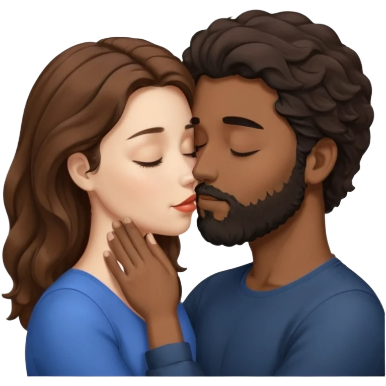 White woman with brown hair with eyes closed kissing the forehead of brown man with black wavy hair (has a a beard with his eyes closed too) emoji