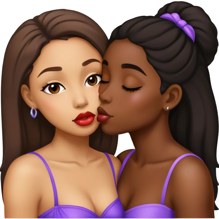 Lightskin and darkskin women kissing emoji