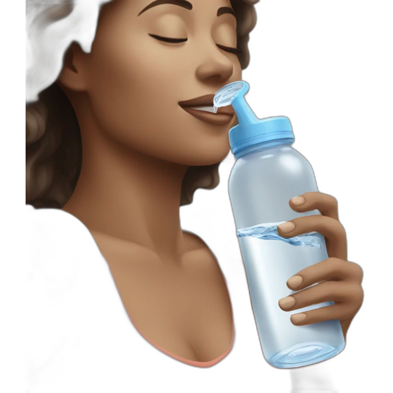 Woman drinking with a smart water bottle emoji