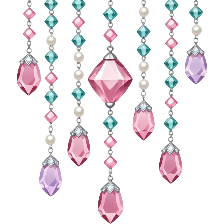 Rose-colored pastel glistening glossy sparkly shiny glittery hanging crystals pearls and beads and gemstones decorations emoji