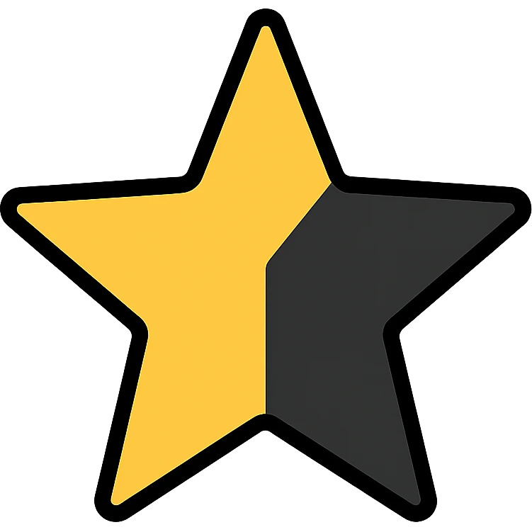 half golden and half black star, split vertically emoji