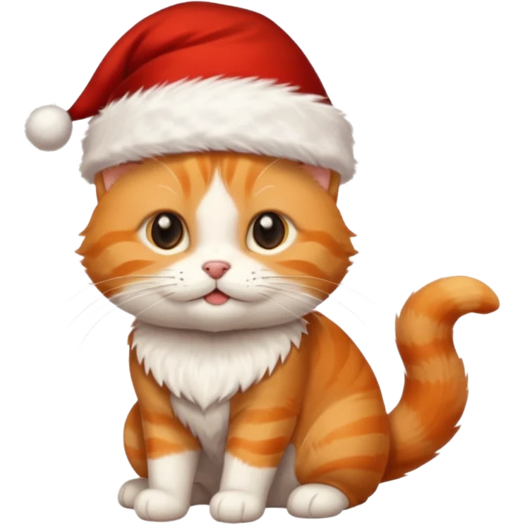 Make me a orange tabby cat with a white chin and a bit of white on the end of his tail with a Santa hat emoji