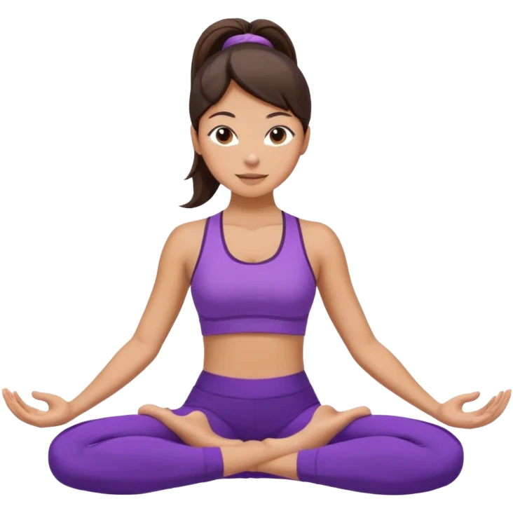 woman dark brown hair in ponytail doing yoga in purple uniform emoji