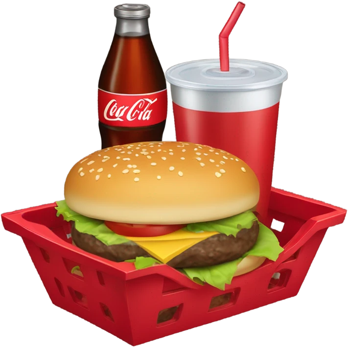 Hamburger in a red basket and a coke emoji