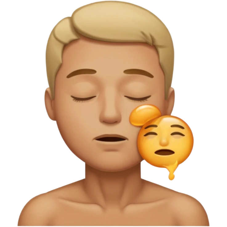 A male with closed eyes but the mouth is o-shaped blowing out emoji