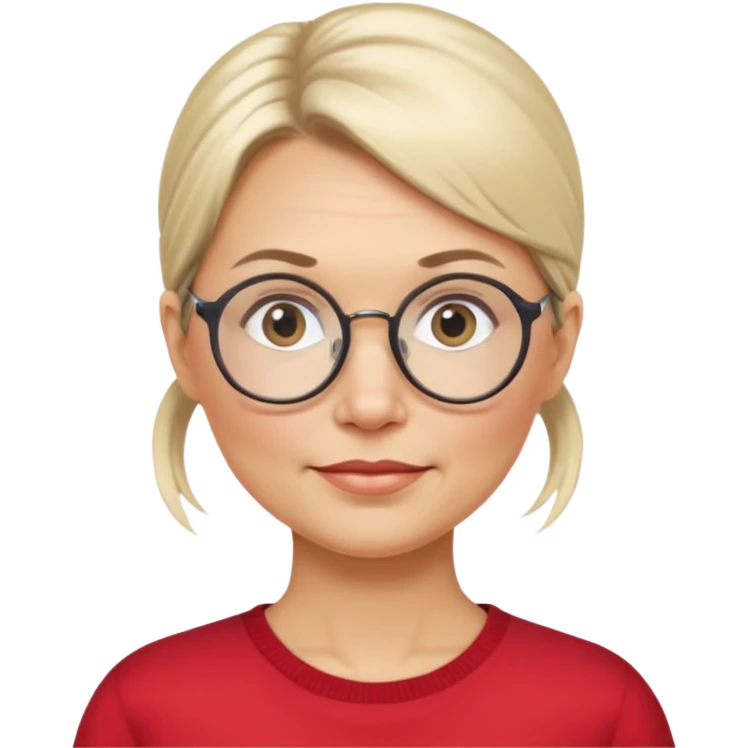 Norwegian woman, middle-aged, low ponytail, big round glasses emoji