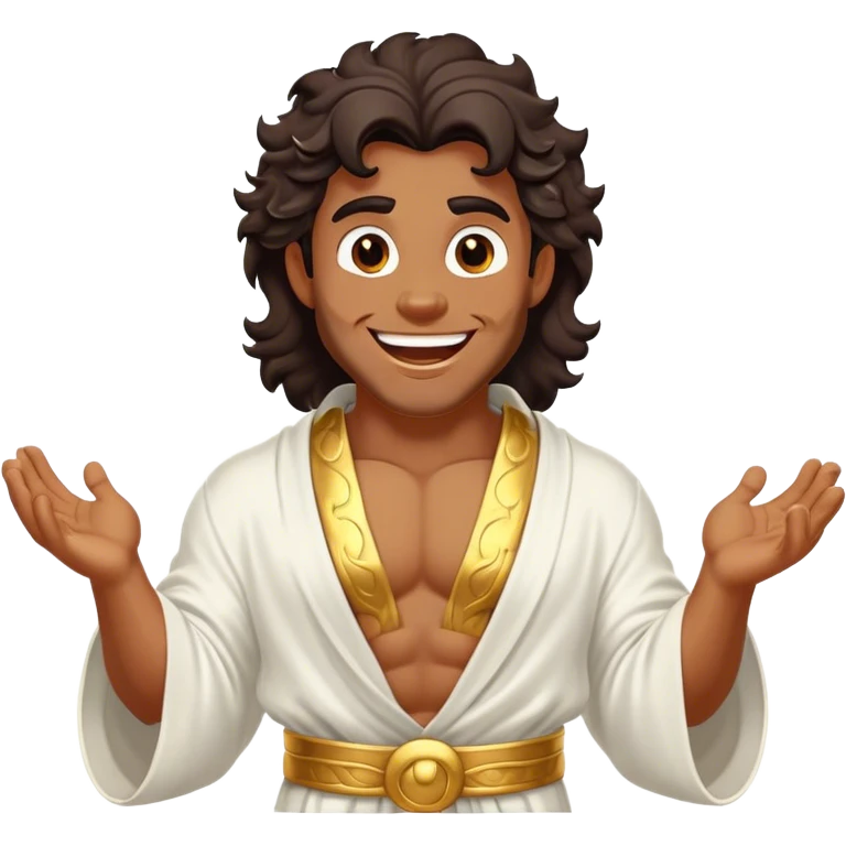 Cinematic Realistic Hercules Portrait, head tilted dramatically with an exaggeratedly amused expression, featuring expressive eyes and a hint of a roguish smile. His bronze, marble-like skin and thick, wavy dark hair, rendered with classical artistry, complement his flowing white robe adorned with delicate golden accents, all brought to life with dynamic natural lighting that captures a rare, playful moment from an enduring legend. emoji