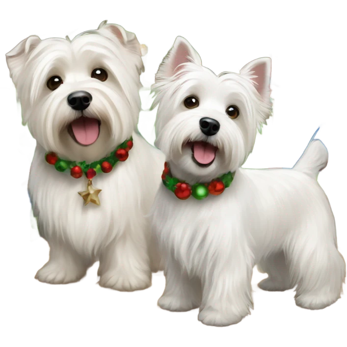 Two Westies and a havanese Christmas emoji