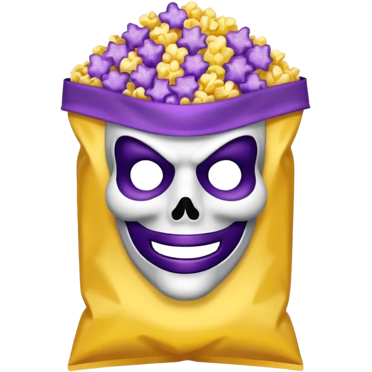 Glitter purple and yellow popcorn with ghostface mask in packaging emoji