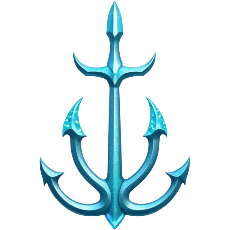 Cyan Poseidon's trident with glitter and water effects around it. emoji
