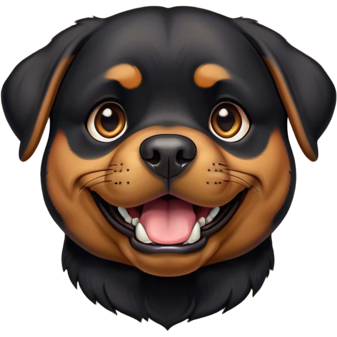 Cinematic Comical Rottweiler Portrait Emoji, Head tilted dramatically with an exaggeratedly amused or surprised expression, featuring a robust black coat with bold tan accents, wide, expressive brown eyes filled with exaggerated disbelief, Simplified yet hilariously expressive features, highly detailed, glowing with a slightly sassy glow, high shine, dramatic yet playful, stylized with an air of cheeky defiance, bright and endearing, soft glowing outline, capturing the essence of a spirited and over-the-top guardian, so meme-worthy it feels like it could side-eye its way into internet fame instantly! emoji