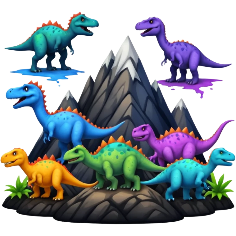 mountian with many ink on it and many dinosaurs emoji
