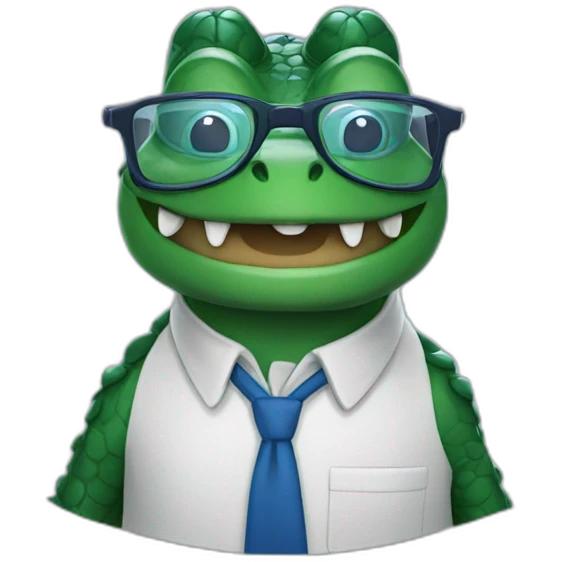 Professor crocodile wearing blue glasses without hat and smiling emoji