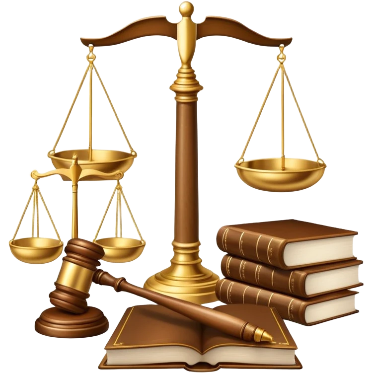 An icon featuring scales of justice, a gavel, and a legal book, symbolizing the study of law. The design includes courthouse pillars in the background, representing authority and legal systems. Transparent background highlights the principles of justice, order, and legal education. emoji