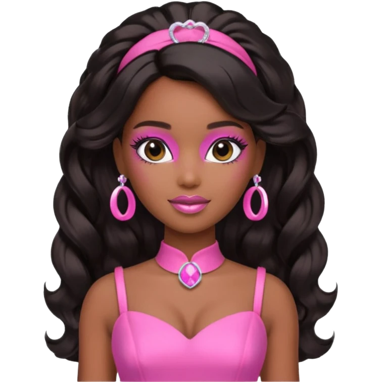 black barbie. half up half down hair, pink dress, perfect makeup and super pretty emoji