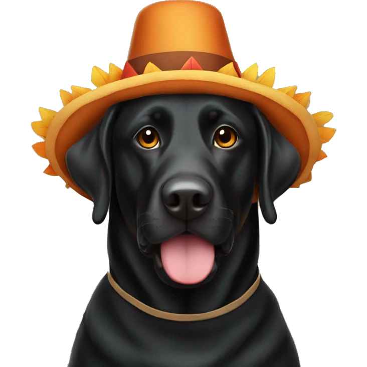 Full size Black Lab dog in a turkey costume emoji