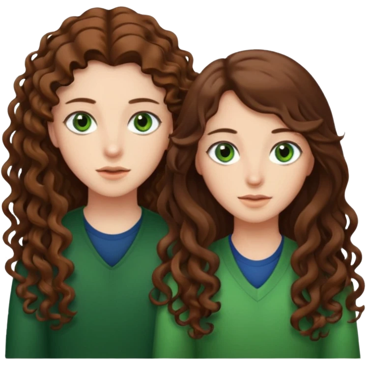 Two besties: 1: long straight brown hair, green eyes 2: long curly brown hair, brown eyes give them a judgy look emoji