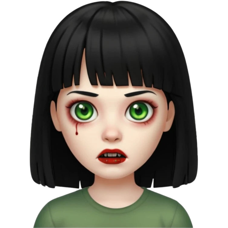 A zombie girl in Apple Memoji format with long, straight black hair and bangs. emoji