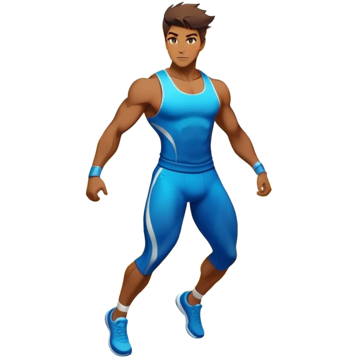 Masculine silhouette with athletic wear, surrounded by transformative energy aura, dynamic style essence with floating fashion elements emoji