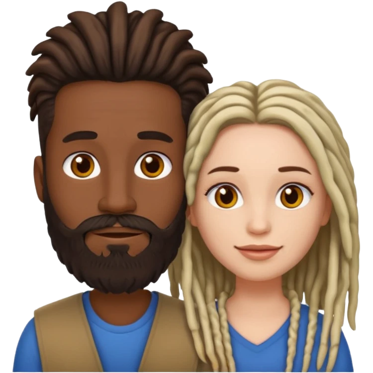 Couple emoji white with man with beard, dark complexion female with mid length locs emoji
