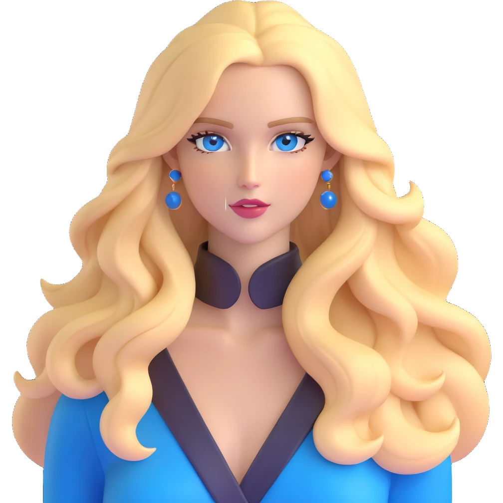 Sophisticated blonde European supermodel with long golden hair, striking blue eyes, high fashion pose emoji
