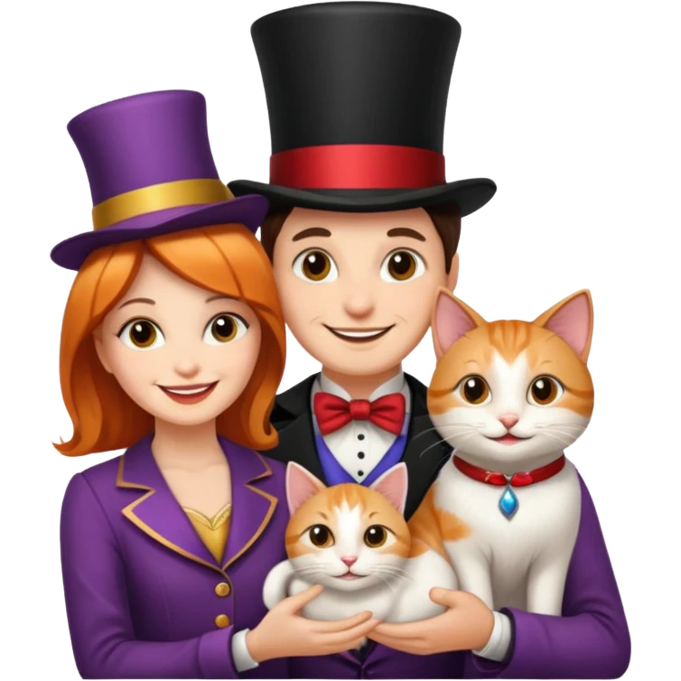 magician couple and their pet cat emoji