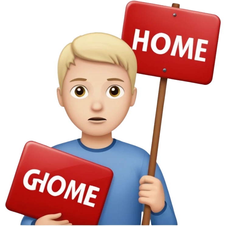 A white person holding a sign that says go home emoji