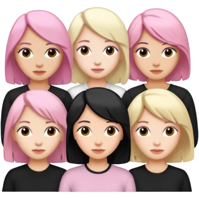Girlfriend emoji - 5 white girlfriends, 1 with pale pink hair, 2 with black hair, 1 with medium blonde hair  emoji