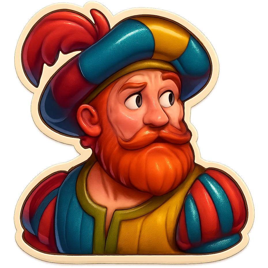 Red-bearded Landsknecht bust showing curiosity emoji