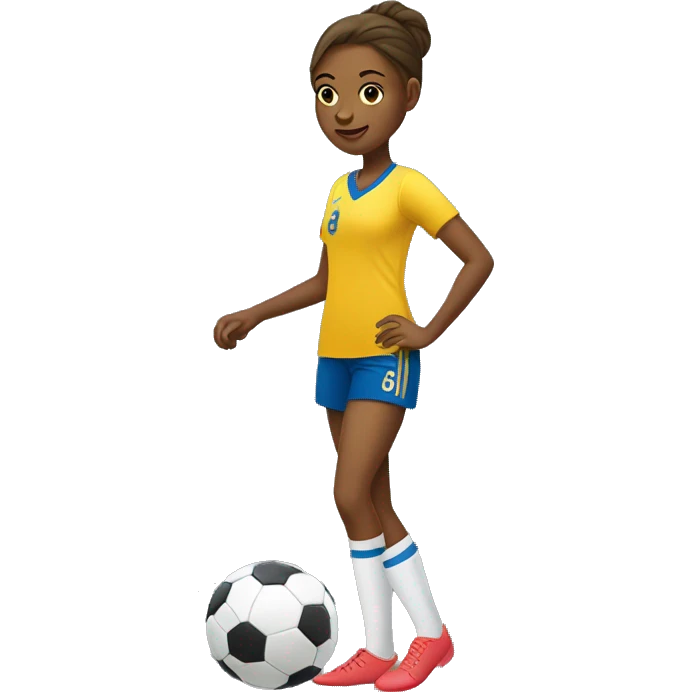 a woman of about 22 years old dribbling the soccer ball with the outside edge of her left foot emoji