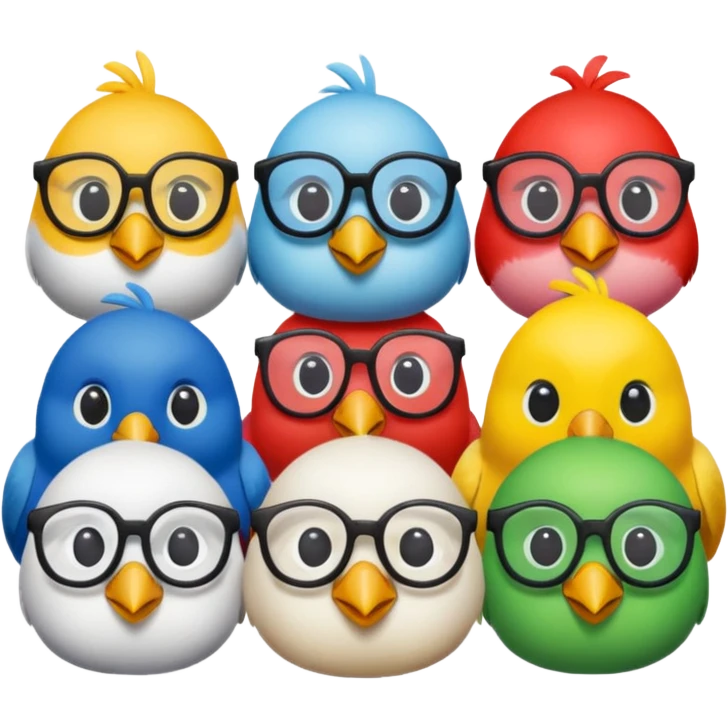 Create a Emoji in which birds are together coding birds should have a specs on eyes emoji