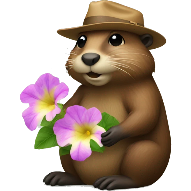 A beaver holding a petunia emoji