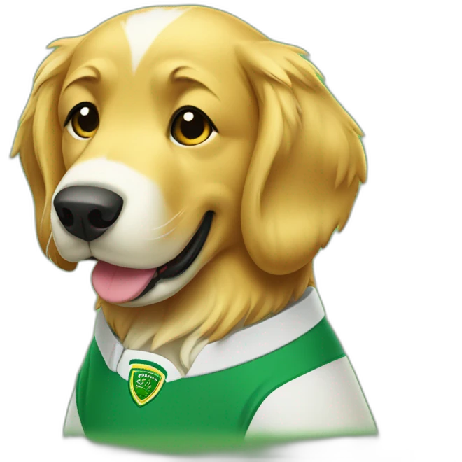 golden retriever dog wearing irish rugby shirt emoji