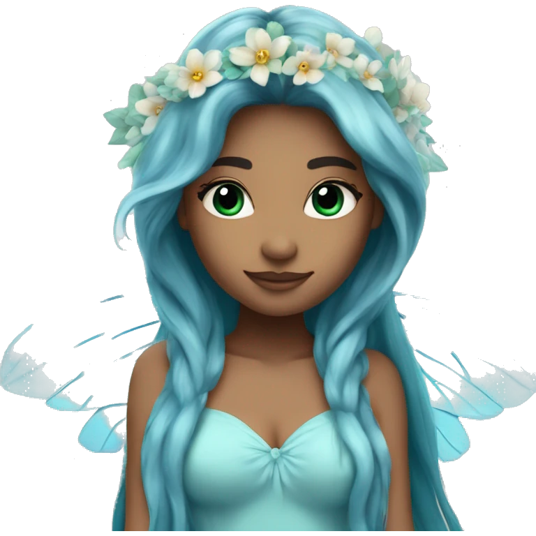Beautiful, flower, fairy, blue, turqoise, silver, long hair, big wings emoji