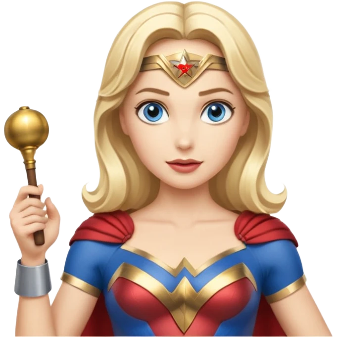 Blonde blue eyes Wonder Woman holding bell and short white orchestra conductor’s baton  emoji