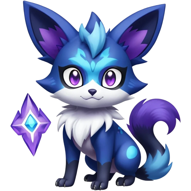 Shiny Exotic Badass Colorful Ethereal Royal Mysterious Gothic Meowstic-Zorua-Noibat-Pokémon-Fakémon-hybrid-creature (full body) with random pattern-markings emoji