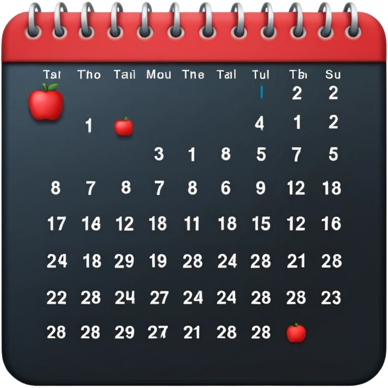 tabla calendario con fondo azúl oscuro y rojo emoji
