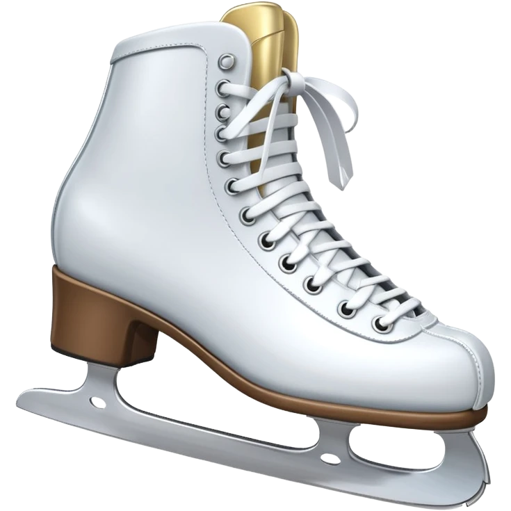 Стильные белые или кожаные коньки с перекрещенными шнурками.
> Prompt: 3D emoji of a pair of classic white ice skates tied together by laces.
Small festive silver bells attached to the laces. Sharp blades with a chrome metallic finish, smooth leathe emoji